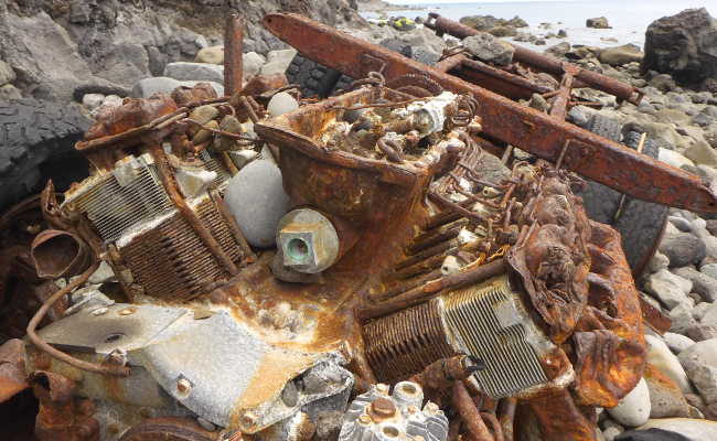 Truck chassis on Faja dos Padres beach