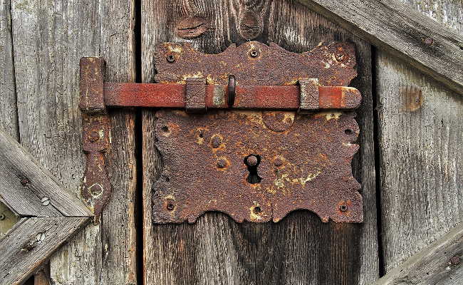 Wooden door with a lock