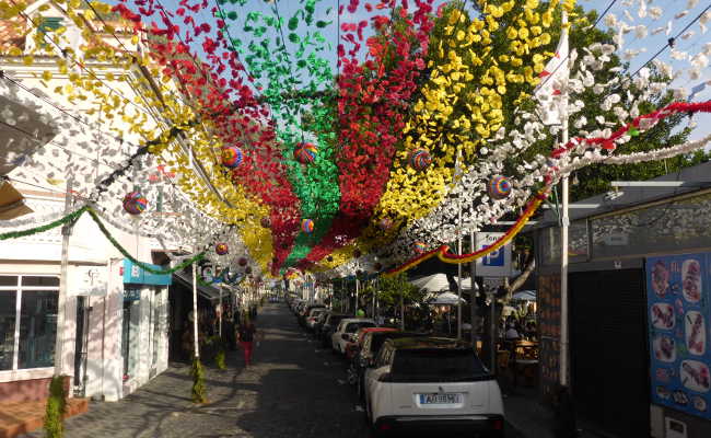 Festlich geschmueckte Straße