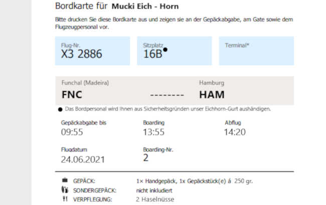 Flugticket von Mucki