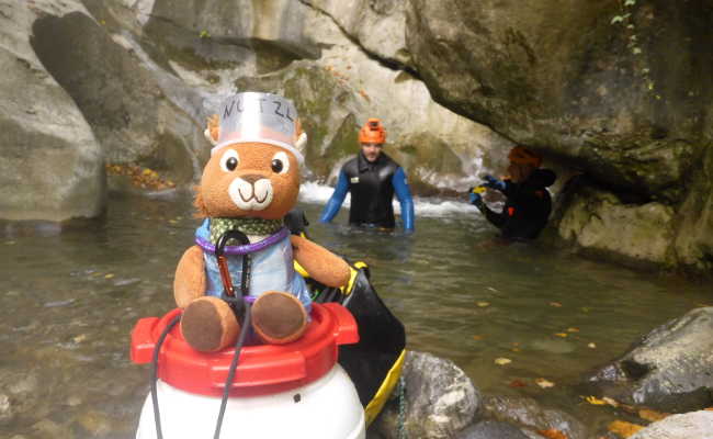 Mucki beim Canyoning