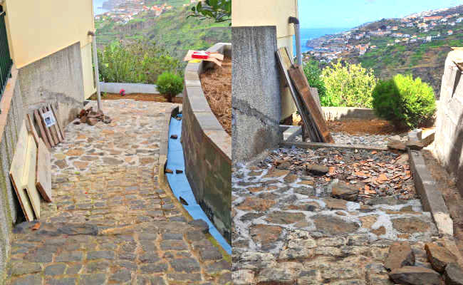 Der Weg in den Garten, handgemacht! Vorher und jetzt. Weg Garten