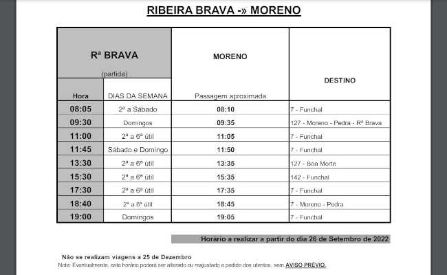 Busfahrplan Madeira, Ribeira Brava