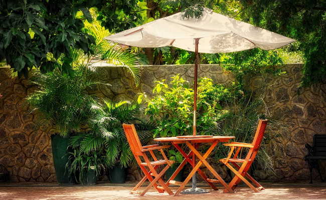 Terrasse und Garten im Ferienhaus